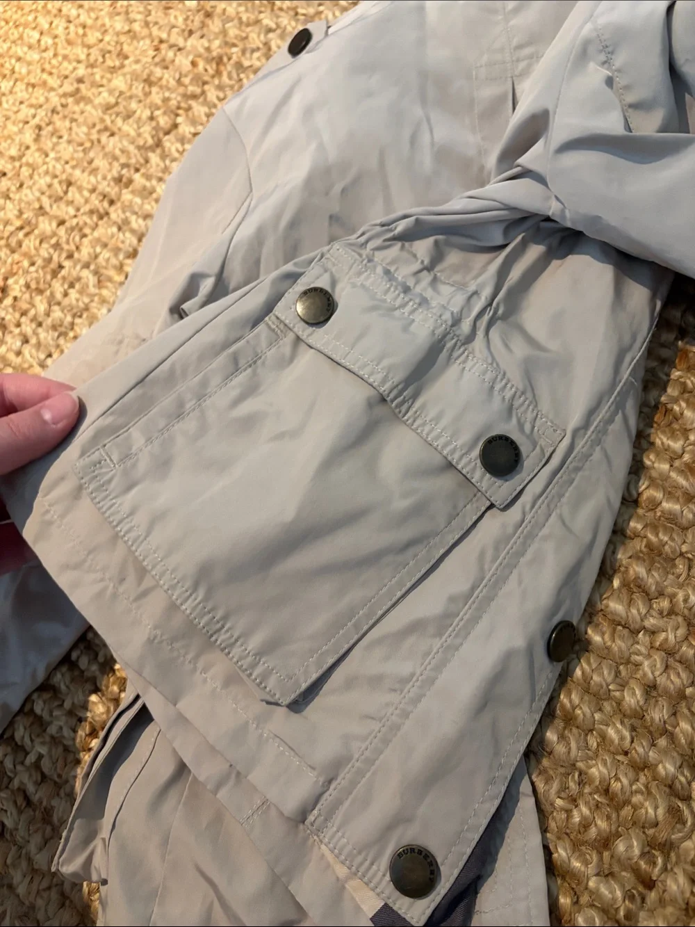 Burberry Light Gray Utility Jacket with Snap Pockets